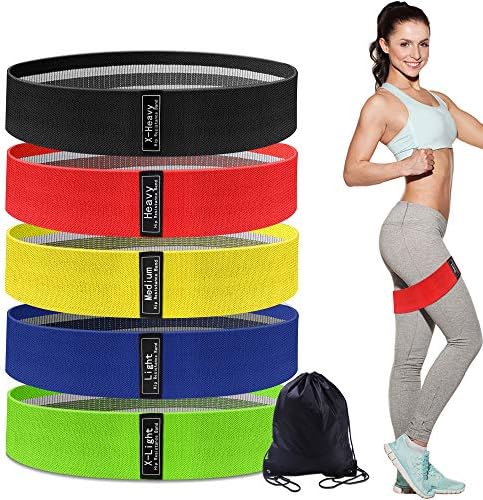 5 Pack Resistance Bands, Elastic Bands for Exercise, 5 Levels, Non Slip Fabric Resistance Workout Band for Squats, Legs, Butt, Thigh, Hips, Yoga and Glutes, Elastic Fitness Bands for Women/Men