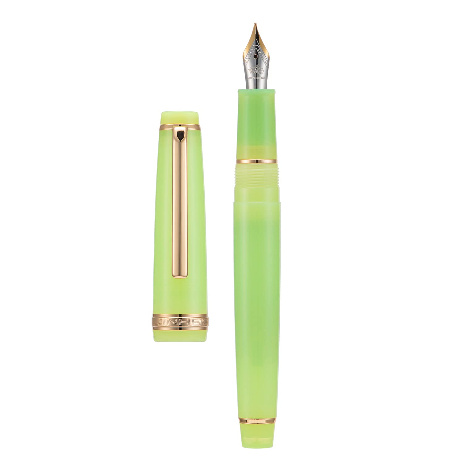 Jinhao 82 Acrylic Fountain Pen, Iridium Extra Fine Nib with Ink Converter, Transparent Green Classic Design Smooth Writing Pen (Gold Trim)