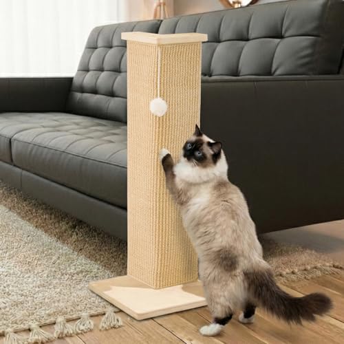 PETKARAY Couch Corner Cat Scratcher 28 Corner Scratching Post Cat Wall Scratcher Sisal Scratch Pad for Sofa Wall Furniture Protector with Toy Ball