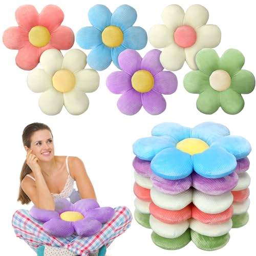 Sratte 6 Pcs Flower Pillows Flower Shaped Throw Pillows Cute Daisy Pillow Seating Cushions for Adults Reading Leisure Home Bedroom Sofa Chair Couch Decor(Classic Color,15.75 Inch)