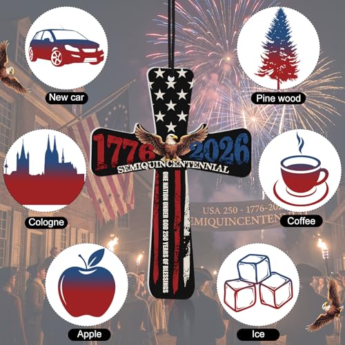 Image of Fumete 24 Pcs America Flag Car Air Fresheners Patriot Day Gifts Bulk Patriotic Cross Air Freshener Scented USA 1776-2026 Hanging Accessories Gifts for Men Veterans Party Decoration