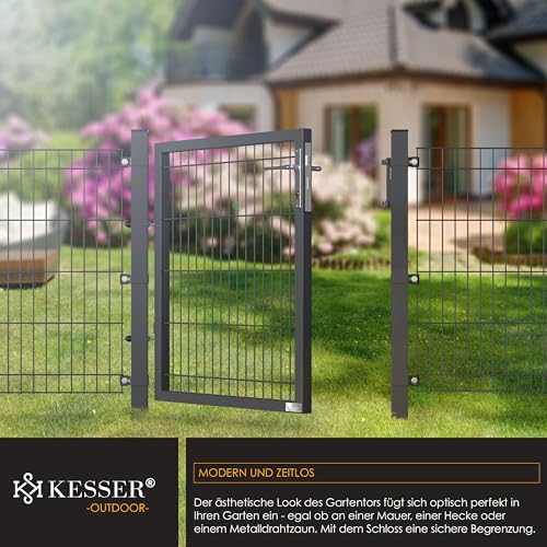 KESSER® Gartentor Premium Gartentür aus Metall verzinktem Stahl, Gartentür für Stabmattenzau Zauntor, Hoftor, inkl. Pfosten mit Schloss Türklinke und Schlüssel, 100 x 106cm Anthrazit