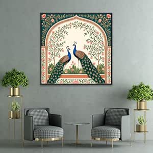 DECORSMANTRA Romantic Peacock Couple Square Canvas Wall Painting