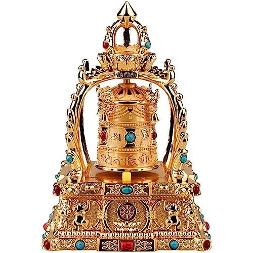 GZKDKZB Silent Buddhist Spinning Prayer Wheel Table Top Prayer Wheel, Tin Buddhist Om Mani Padme Hum Prayer Wheel, For Relaxat/Mtat/Yoga(Color:Gold)