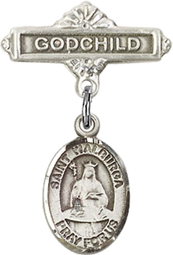 Baby Badge with St. Walburga Charm and Godchild Badge Pin | Sterling Silver Baby Badge with St. Walburga Charm and Godchild Badge Pin - Made In USA