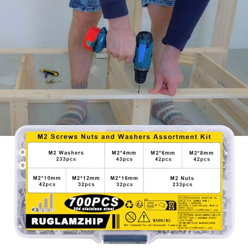 700 STK M2 Schrauben Set, Sechskantschrauben Muttern Set, Edelstahl Zylinderschrauben mit Innensechskant Schrauben mit Muttern Unterlegscheiben Sortiment Kit Maschinenschrauben Gewindeschrauben Set