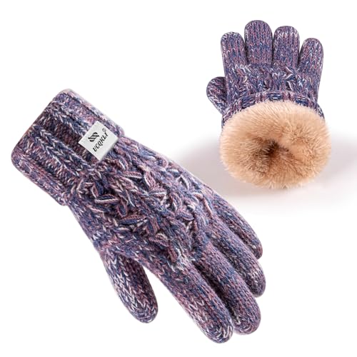 Kids Toddler Winter Warm Fleece Lined Gloves for Girls Boys, Thick Thermal Cute Knit Gloves for Cold Weather(Purple Mix) - Main Image