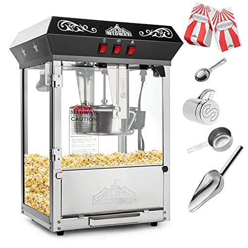 Image of Olde Midway Bar Style Popcorn Machine Maker Popper with 8-Ounce Kettle - Black