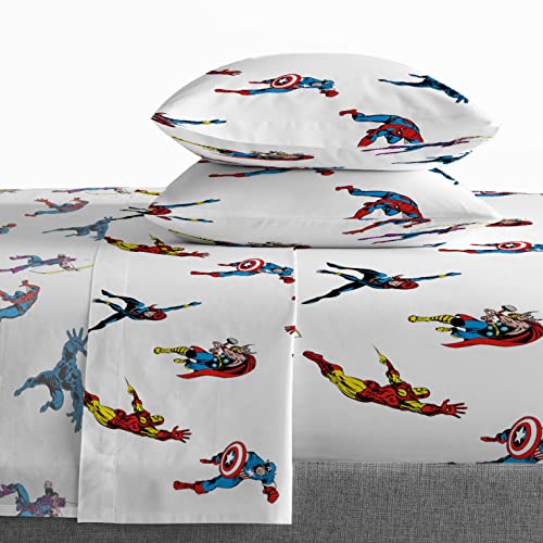 Saturday Park Marvel Comics Avengers Invincible Full Sheet Set - 4 Piece 100% Organic Cotton Sheets - GOTS & Oeko-TEX Certified (Marvel Official)