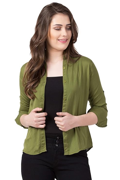 Image of Women's Solid Full Sleeve Rayon Shirt - Regular Fit, Lightweight, Office & Casual Wear Blouse