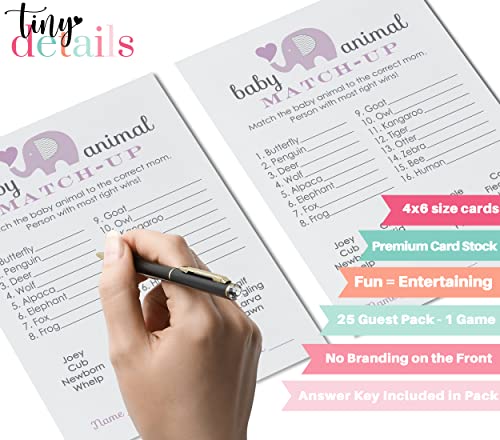 Paper Clever Party Purple Elephant Baby Animal Matching Game (25 Pack) Guess Activity Cards Guests Play For Prizes – Fun Match The Pair Activity For Birthday, Kids And Adults – 4X6 Printed Card Set #TOP1