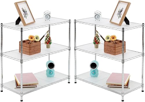 EZPEAKS Paquete de 2 estantes cromados de 3 estantes con forros de 3 estantes, estante ajustable, estantes de alambre de acero, estanterías y
