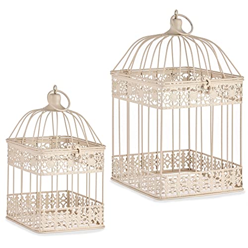 Set 2 cages décoration métal crème 35 x 18