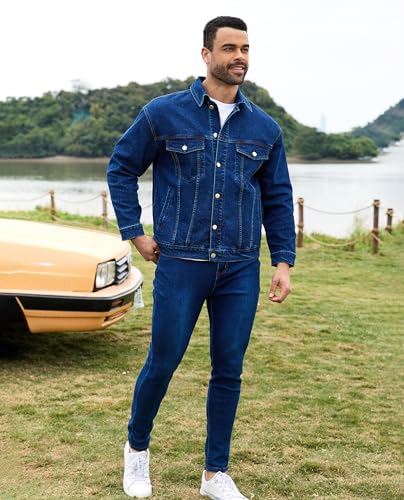 Image of Bindefon Denim Jackets for Men Trucker Jean Jacket Unlined Coats Spring Fall Outfits