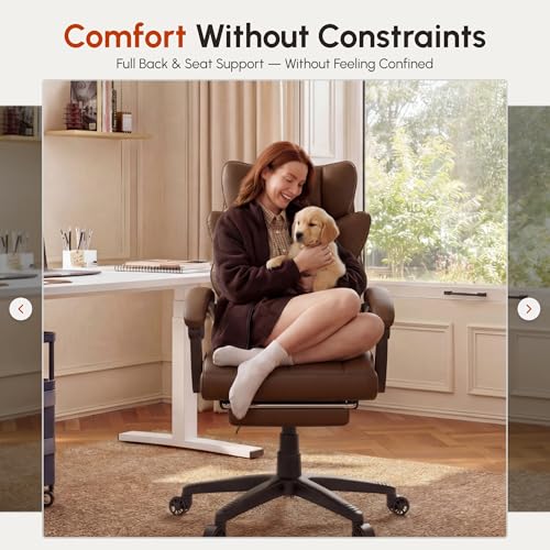 Image of Dowinx Big and Tall Office Chair with Pocket Spring Cushion,High Back Computer Gaming Chairs with Linkage Armrests,Executive Desk Chairs with Footrest,PU Leather-Brown