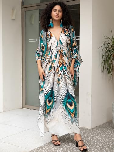Image of IMAGEKOPE Women's Plus Size Animal Print V-Neck Batwing Kaftan Beach Dress Bathing Suit Cover-Up Loungewear