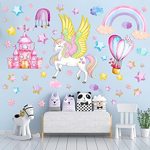 Unicorn Wall Decals for Girls Bedroom,Unicorn Wall Stickers with Rainbow, Unicorn Room Decor for Girls Bedroom Kids Playroom Nursery Decoration 5 51RMEbu2MuL. AC