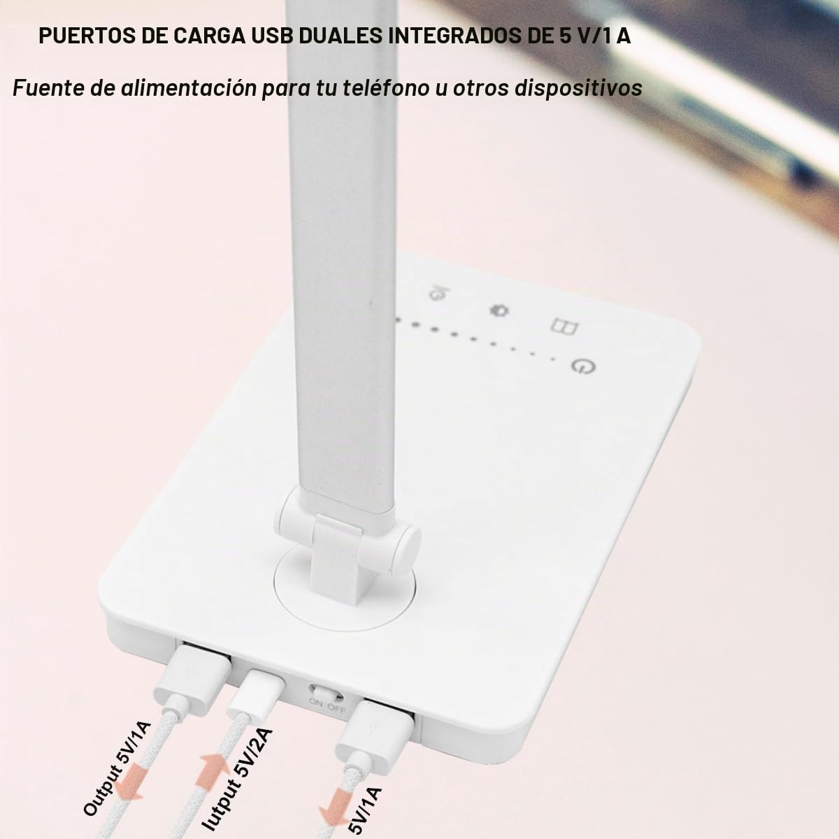 Lámpara de escritorio, lámpara LED de mesita de noche con puerto de carga USB, 5 modos de color, 5 niveles de brillo, control táctil, dormitorio, uñas para niños (blanco)