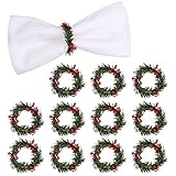 Christmas Napkin Rings Set of 12, Pine Needles Wreath with Red Berry Napkin Holder for Winter, Famil
