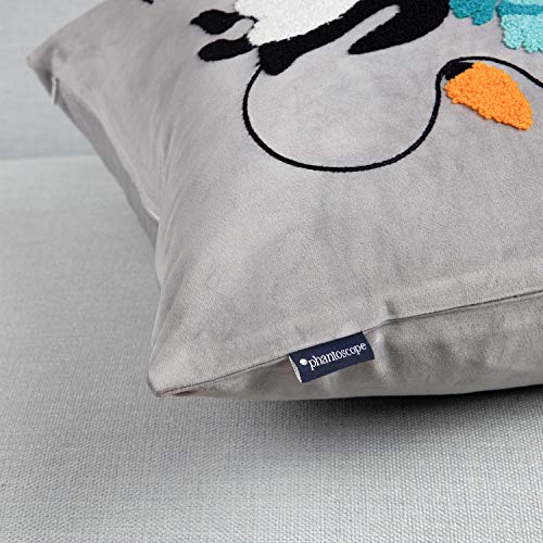 Phantoscope Set Of 4 Merry Christmas Decorative Velvet Throw Pillow Covers Xmas Cushion Cover With Embroidered Lantern, Penguin, Bear, Snowflake For Couch Sofa Bed, Blue, 18 X 18 Inches #TOP4