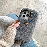 TYWZ Plüsch Case Hülle für Xiaomi Redmi Note 10 Pro,Flauschige Niedlich Herz Handyhülle für Frauen Süße Hase Pelz Winter Warm Weich Cover Schutzhülle-Grau