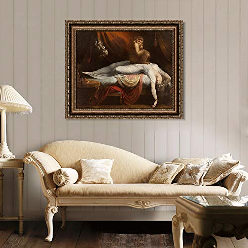 Invin Art Framed Canvas Art Giclee Print The Nightmare By Henry Fuseli Wall Art Living Room Home Office Decorations(Vintage Embossed Gold Frame,32"X40") #TOP1