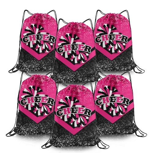 SKYIGC Mochila Cheer com cordão, 6 peças, bolsa de ginástica com cordão, acessórios de torcida, presentes para líderes de torcida, Rosa e preto