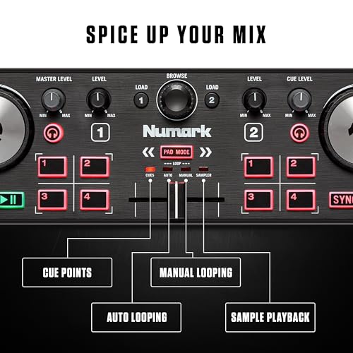 Image of Numark DJ2GO2 Touch Compact DJ Controller | Portable, 2-Deck, DJ Mixer, Touch-Capacitive Wheels, Integrated Audio Interface, and Serato Lite, Gen 3