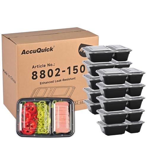 Image of LOKATSE HOME Meal Prep Container Microwave Safe 150 Pack 2 Compartment with Lids, Stackable Bento Box, Food Storage Reusable, BPA Free, Freezer, Dishwasher Safe (32 oz)