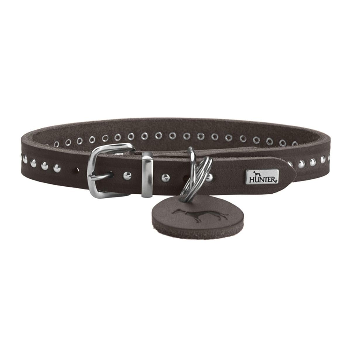 HUNTER Aalborg Style Dog Collar Colour: Dark Brown Greased Full Cowhide Leather Robust Comfortable Stylish Studded Trim Made in Germany Size 32