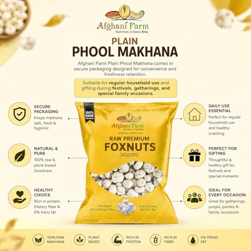 Image of Afghani Farm Phool Makhana 1kg | Premium Raw Foxnuts & Lotus Seeds | Healthy Roasted Snack | Rich in Protein, Fiber & Minerals | Gluten Free Plain Makhana Pack
