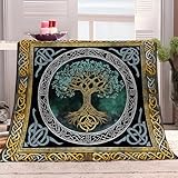 Generisch Kuscheldecke Flauschig Decke 180x200 cm Plüsch Decke Wikinger-Lebensbaum-Totem Tagesdecke für Kinder Erwachsene, Weiche Flanell Fleecedecke Sofadecke Outdoordecke für Bett