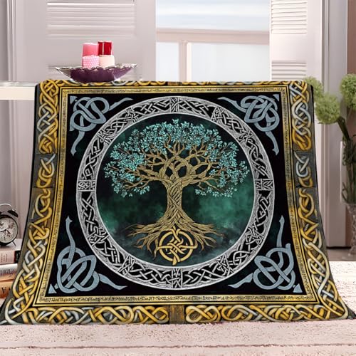 Generisch Kuscheldecke Flauschig Decke 180x200 cm Plüsch Decke Wikinger-Lebensbaum-Totem Tagesdecke für Kinder Erwachsene, Weiche Flanell Fleecedecke Sofadecke Outdoordecke für Bett