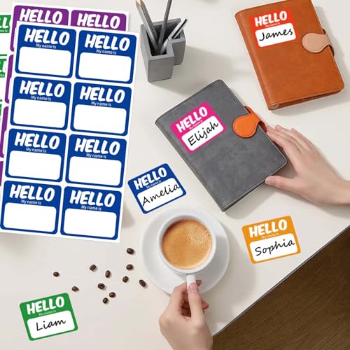 Image of Hello My Name is Stickers, 256 Pcs 8 Assorted Colors, 3 inch x 2.5 inch Self-Adhesive Name Tags for Kids, Students, Office Events, Classroom, Parties & Identity Identification