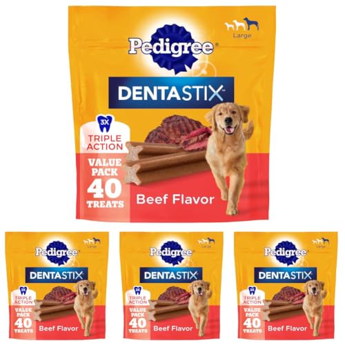Image of Pedigree Dentastix Large Breed Dog Dental Treats, Beef Flavor, 40 Count (Pack of 4)