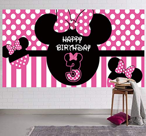 Minnie 3rd Birthday Backdrop Minnie 3rd Birthday Banner Party Supplies Minnie Third Bday Decorations Background (6.6 x 3.3 ft)