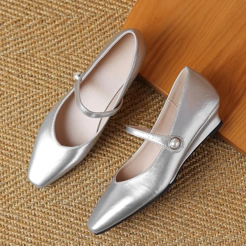 Women's Sweet Solid Color Mary Jane Shoes Wedge Heel Pumps with Single Strap2