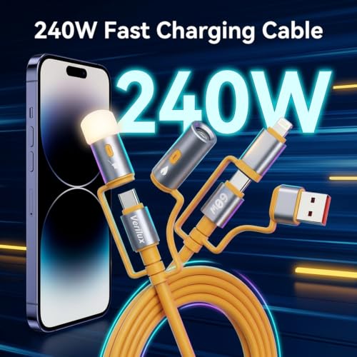 Image of Verilux 6 in 1 PD 60W Type C Cable Fast Charging with 480Mbps Data Synch | 1.2M C Type Charger Cable with USB A /Lighting /USB C to C /Lighter /Lamp for iPhone 17 /16 /15 Series, Galaxy S26 /S25 /S24