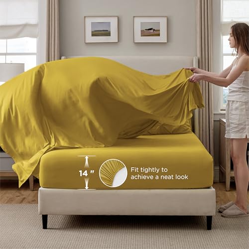 Image of Bedsure Full Comforter Set Mustard Yellow - Bed in a Bag Full Size Bedding Set 7 PCS, GentleSoft Bed Set Gift for Family, All Season Down Alternative Comforter with Sheets, Pillowcases & Shams
