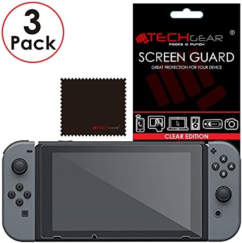 TECHGEAR [3 Pack] Screen Protectors for Nintendo Switch, Clear LCD Screen Protector Guard Covers with Cleaning Cloth & Applicator Card