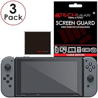 TECHGEAR [3 Pack] Screen Protectors for Nintendo Switch, Clear LCD Screen Protector Guard Covers with Cleaning Cloth & Applicator Card