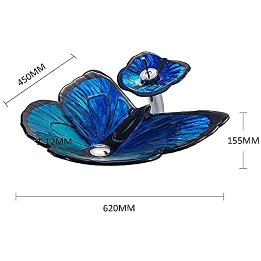 Amazon.co.jp: 青い蝶の形をした強化ガラスの洗面台バスルームの容器の