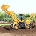 Backhoe Loader Compact Backhoe with Hydraulic Front Loader and Rear Excavator Arm, Mini Tractor Wheel Backhoe Loader for Construction and Farm Trenching Work