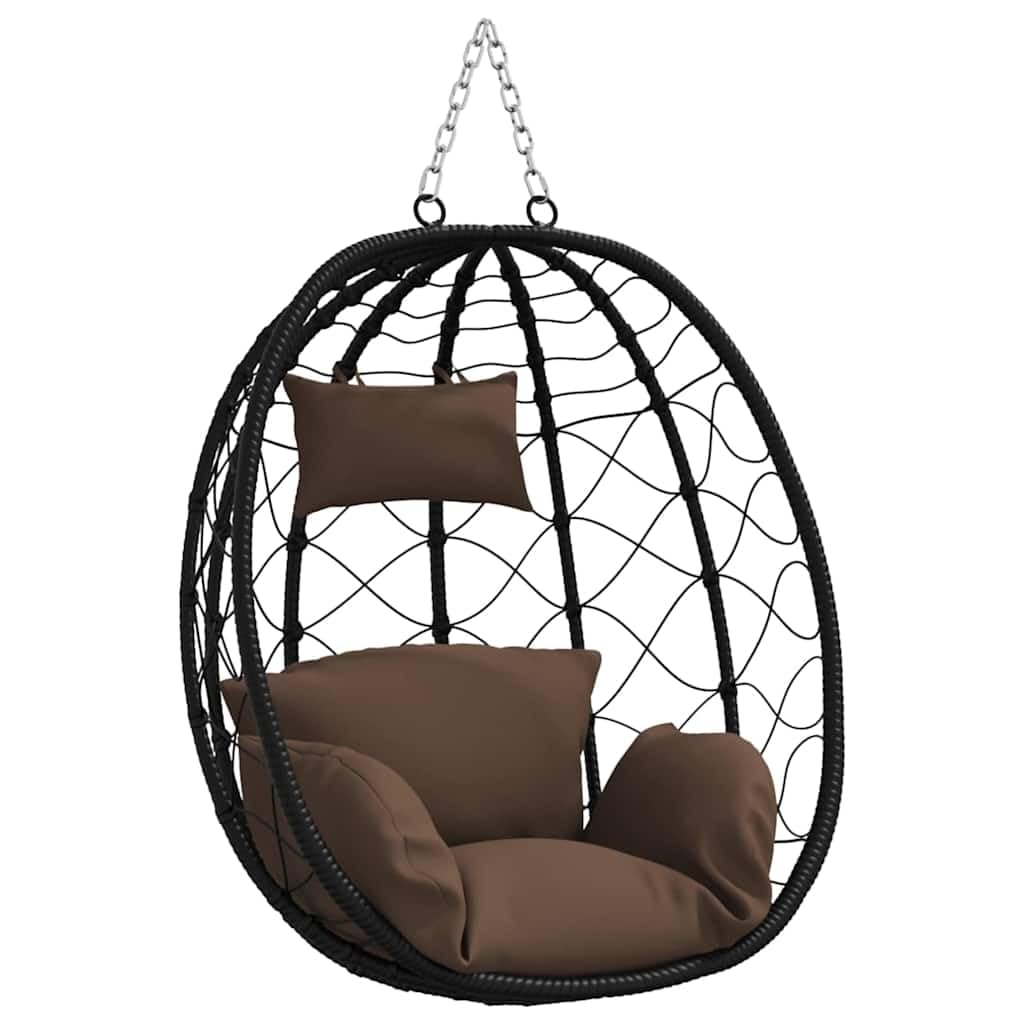 Hamaca colgante de ratán con forma de huevo, plegable, color café, 91,5 x 54,5 x 107 cm, con cojín y reposacabezas para salón, balcón, jardín, terraza