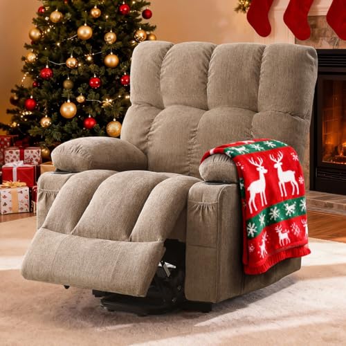Image of BOSMILLER Power Lift Recliner Chair with Massage and Heat for Elderly, Electric Recliner Single Sofa with Two Cup Holders, Extended Footrest, Side Pocket and USB Charge Port for Living Room