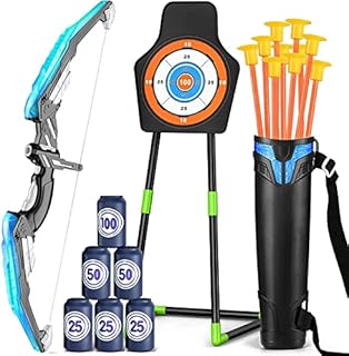 Doloowee Bow and Arrow for Kids with LED Lights -Archery Set Includes 1 Super Bow, 8 Suction Cups Arrows, 2 in 1 Target, Shoulder Quiver, Indoor Outdoor Garden Toys for Boys and Girls (blue)