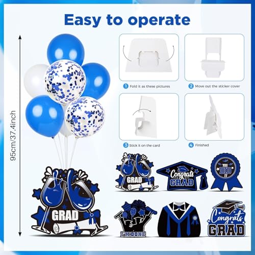 Image of 6 Sets Blue Graduation Balloon Stand Kit for Table Decorations Class of 2025 Congrats Grad Table Centerpiece Grad Prom Themed Decoration for Grad School & College Ceremonies Party Supplies