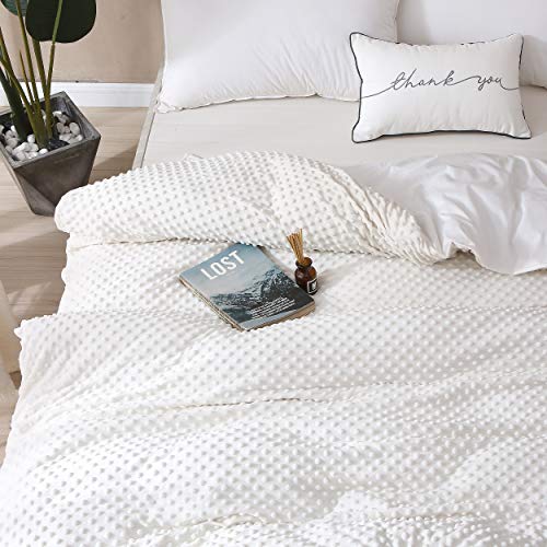 Image of F.Y.Dreams Weighted Blanket Duvet Cover 60x80 inches with 8 Ties,Zipper on Long Side /Cotton&Minky Dot, Off-White /Just Duvet Cover