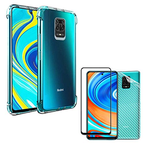 Capa Antishock + Película 3D Vidro Frontal + Película Traseira Fibra Carbono Xiaomi Redmi Note 9S