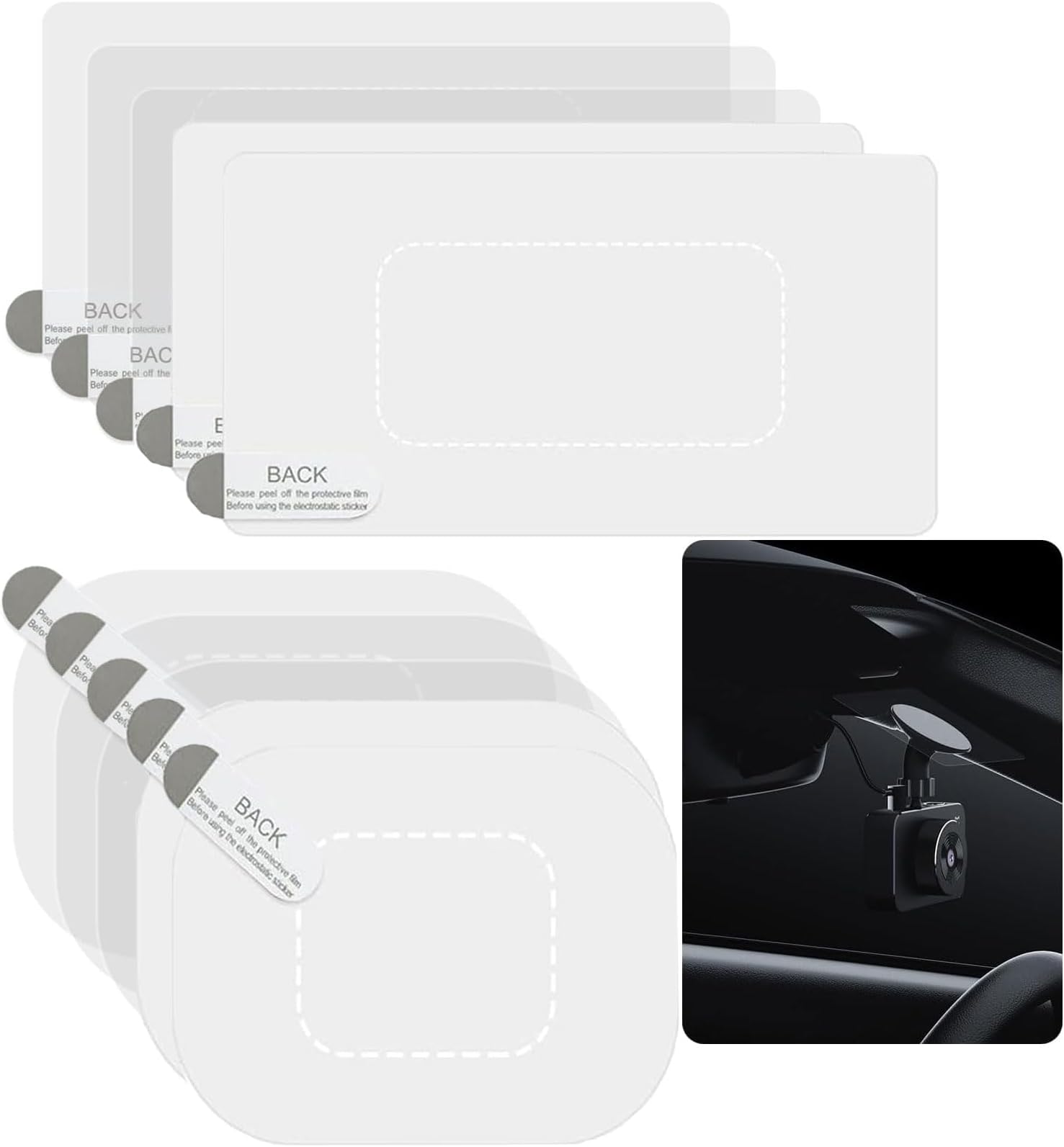 10Pcs Dashcam Windshield Sticker, Electrostatic Stickers for Dash Cam, Prevent Scratching & Falling, Windshield Static Sticker for Mounting Dash cam Phone Projection Screen (10-Pcs)
